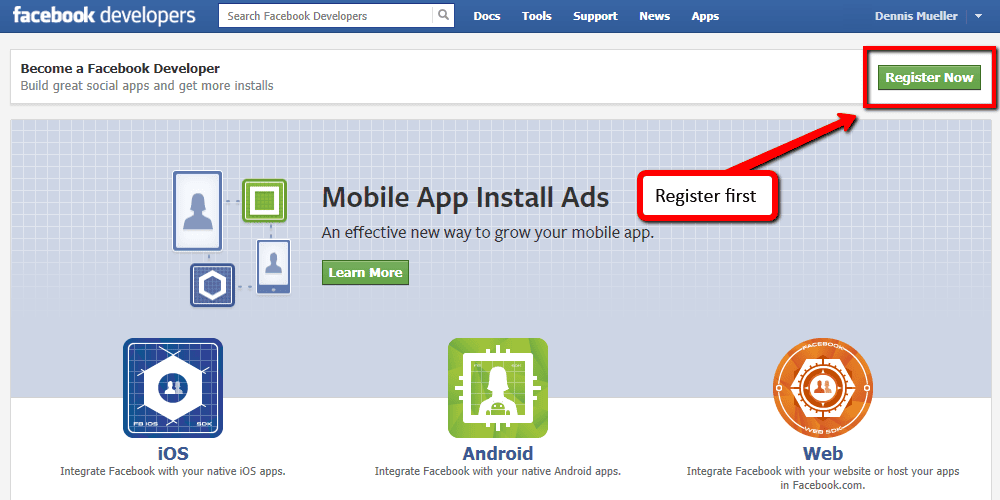 Register as a Facebook Developer