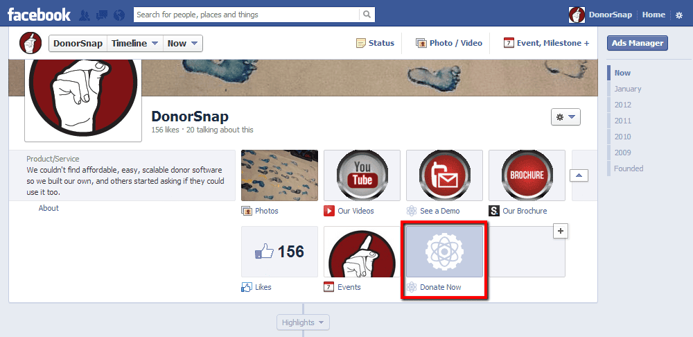 Your Donate Now Facebook tab is live