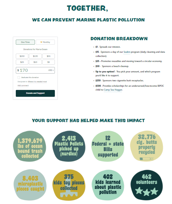 Seahugger donation page example