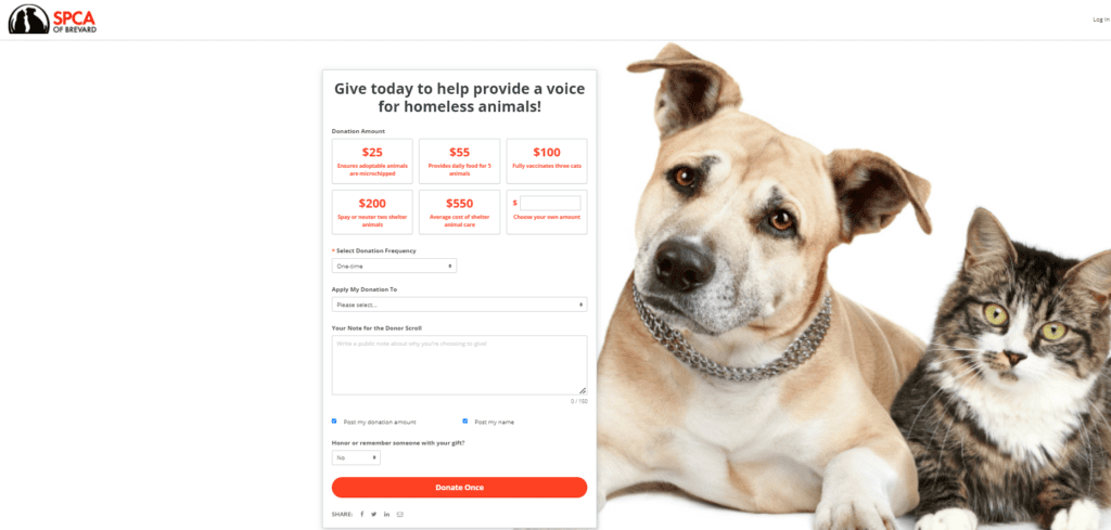SPCA donation page example